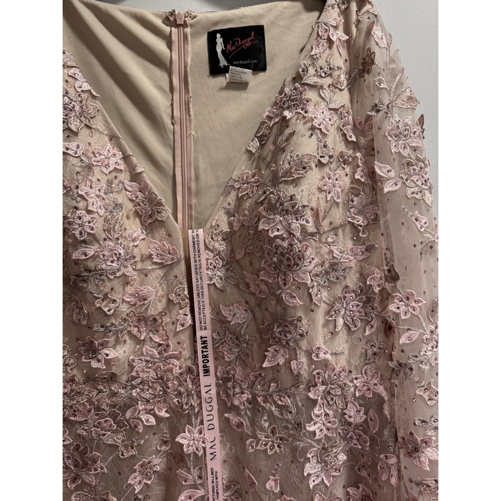Mac Duggal Rose Pink Floral Applique Long Sleeve Illusion Gown Sz 16 NWT 70224 - Picture 5 of 9
